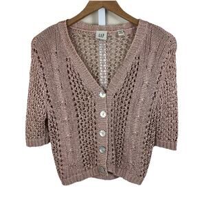 Vintage GAP Crochet Knit Cardigan Womens M Medium Short Sleeve Crop USA
